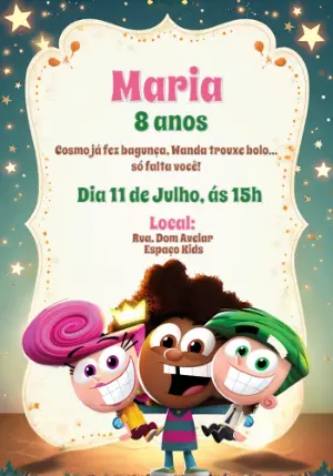 Convite Aniversário Padrinhos Mágicos para Editar Online