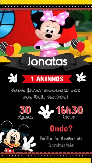 Convite Animado Aniversário Mickey para Editar Online