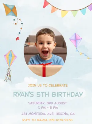 Editable Kite Theme Birthday Invitation with Photo