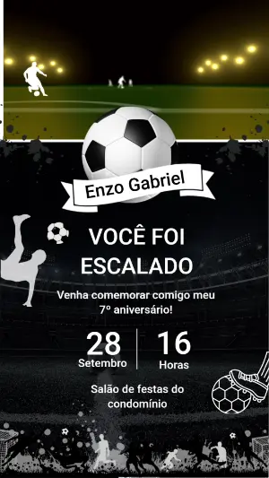 Convite Animado Aniversário Futebol para Editar Online