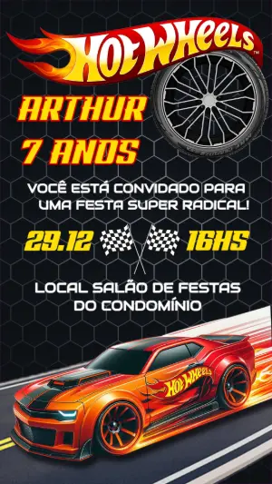Convite de Aniversário Hot Wheels para Editar Online e Imprimir