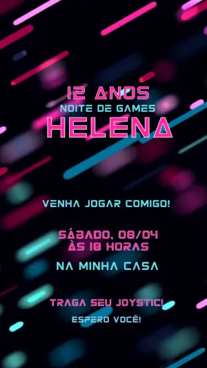 Convite Animado Aniversário Gamer Neon para Editar Online