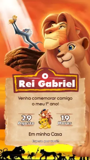 Convite de Aniversário O Rei Leão com Personagens para Editar