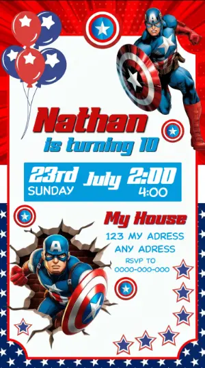 Captain America Birthday Invitation Editable Template