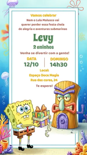 Convite de Aniversário Bob Esponja para Editar Online
