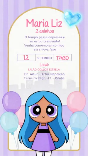 Convite de Aniversário Meninas Superpoderosas Bliss Editável