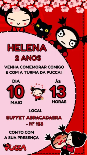Convite de Aniversário da Pucca Editável
