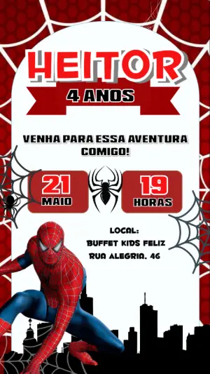 Convite de Aniversário Homem Aranha Editável Online