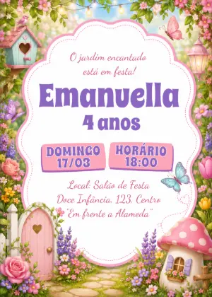 Convite de Aniversário Jardim Encantado Floral para Editar