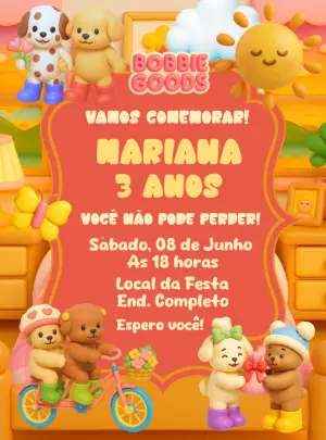 Convite de Aniversário Infantil Bobbie Goods Editável Online
