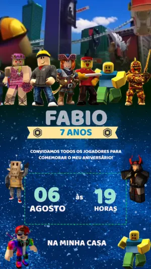 Convite Animado Roblox Aniversário Gamer para Editar Online