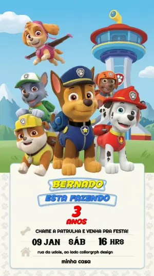 Invito di compleanno Paw Patrol – Statico – Convites Digitais Exclusivos