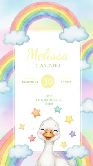 Convite de Aniversário Ganso e Arco-íris para Editar Online