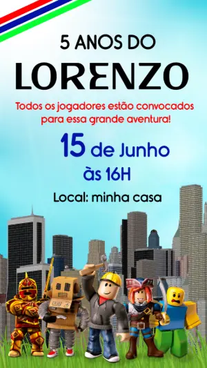 Convite de Aniversário Roblox com Personagens para Editar Online