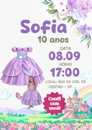 Convite Princesa Sofia: Vire a Princesa com sua Foto IA Editável