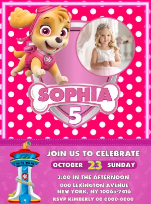 Editable Paw Patrol Skye Birthday Invitation with Photo