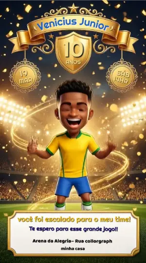 Convite Animado Aniversário Futebol Brasil Modelo Editável