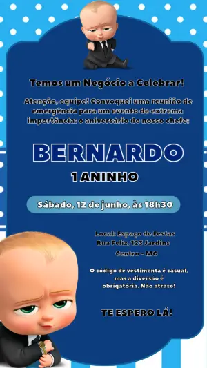 Convite de Aniversário Poderoso Chefinho Azul para Editar