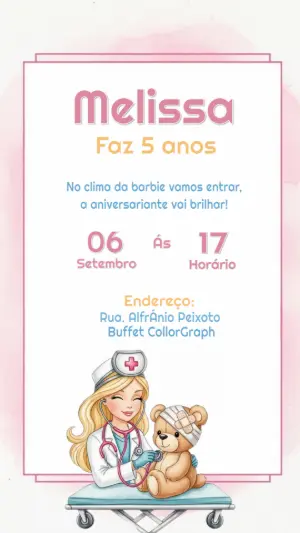 Convite Aniversário Barbie Doutora para Editar Online