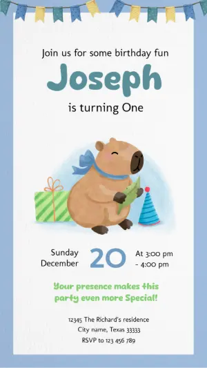 Cute Capybara Birthday Invitation | Editable Template