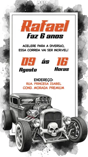 Convite Aniversário Carro Hot Rod para Editar Online