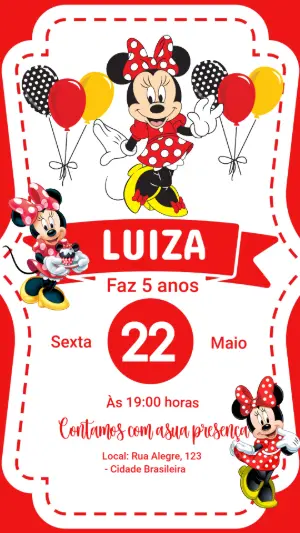 Convite de Aniversário Minnie Vermelha Editável
