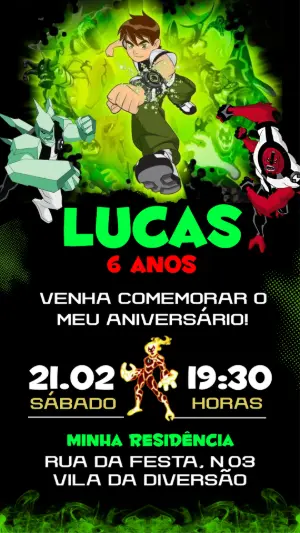 Convite Digital Ben 10 para Aniversário Infantil Editável
