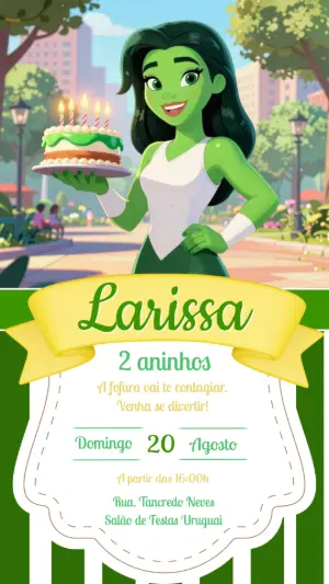 Convite de Aniversário Mulher-Hulk Fofo para Editar Online