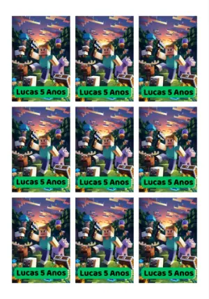 Tag de Aniversário Minecraft com Personagens para Editar Online