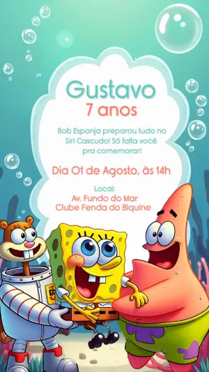 Convite de Aniversário Bob Esponja e Amigos para Editar Online