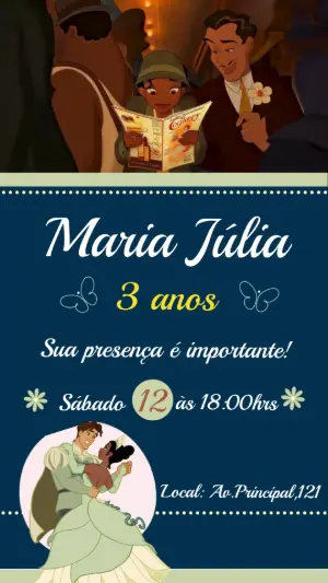 Convite Animado A Princesa e o Sapo para Editar