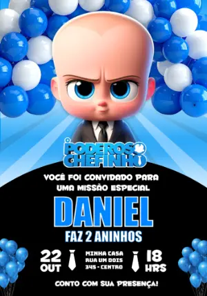 Convite de Aniversário O Poderoso Chefinho Azul para Editar