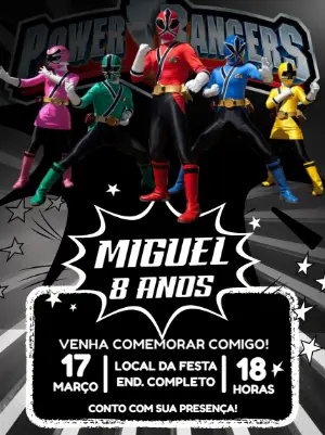 Convite de Aniversário Power Rangers para Editar Online