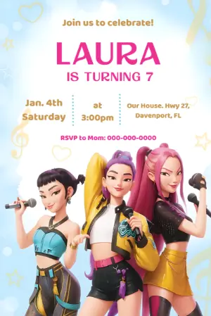 Animated Demon Hunter Kpop Birthday Video Invitation | Editable Template