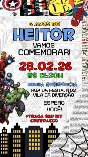Convite de Aniversário Vingadores Estilo HQ para Editar