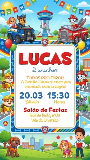 Invito di compleanno Paw Patrol – Statico – Convide aê!