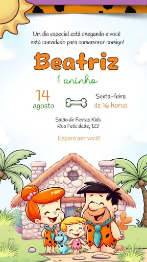 Convite de Aniversário Os Flintstones com Pedrita para Editar