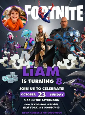 Editable Fortnite Birthday Invitation Template with Photo