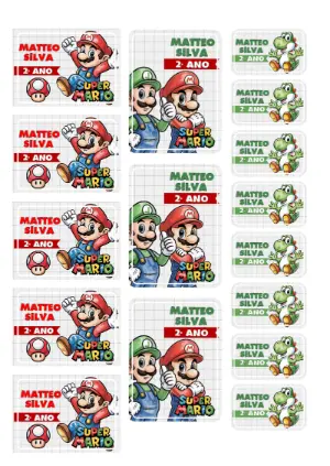 Kit de Etiquetas Escolares Super Mario Editável para Imprimir