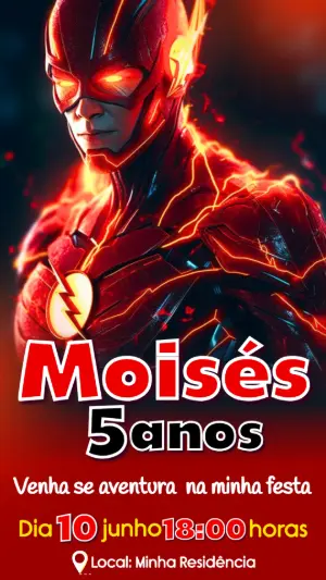 Convite de Aniversário Flash Super-Herói Vermelho para Editar