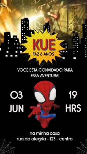 Convite Animado Aniversário Homem-Aranha Infantil para Editar