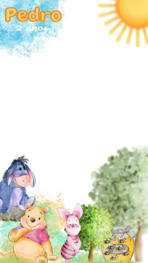 Moldura para Story de Aniversário Pooh Aquarela Editável