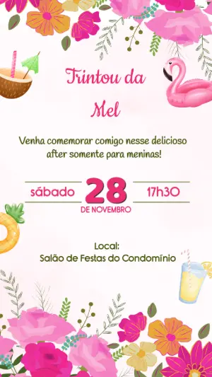 Convite de Aniversário Tropical com Flamingo para Editar