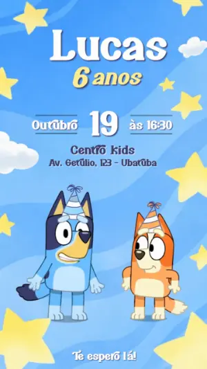Convite Animado Bluey e Bingo Falante para Editar