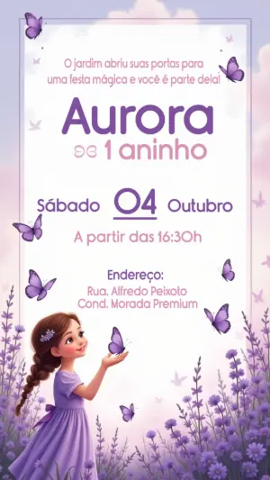 Convite de Aniversário Jardim de Borboletas Editável Online