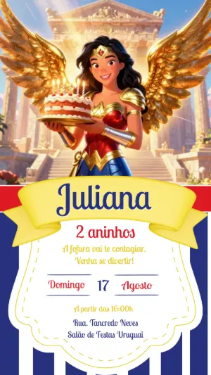 Convite de Aniversário Mulher Maravilha Fofa Editável