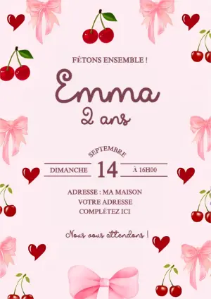 Invitation Anniversaire Thème Cerise à Modifier en Ligne