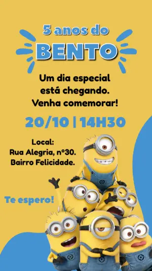 Convite Digital Infantil Minions Divertido e Editável