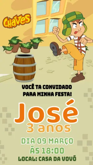 Convite de Aniversário Chaves Editável para Menino