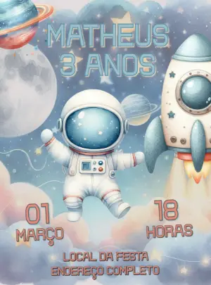 Convite Aniversário Astronauta no Espaço para Editar Online